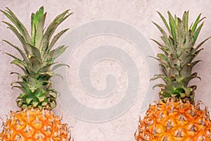 Tropical and Seasonal Summer Fruits. Pineapple Arranged with blank space in the middle of backgrounds, Healthy Lifestyle.Flat Lay