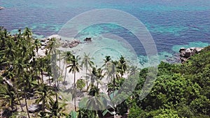 Tropical Secluded Island Koh Tao with Crystal Clear Lagoon Water and White Sandy Beach in Thailand. Aerial Top View