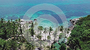 Tropical Secluded Island Koh Tao with Crystal Clear Lagoon Water and White Sandy Beach in Thailand. Aerial Top View