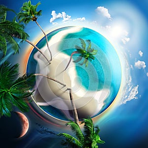 Tropical small planet with coconut trees