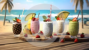 Tropical Smothie on the beach. AI generated