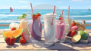 Tropical Smothie on the beach. AI generated