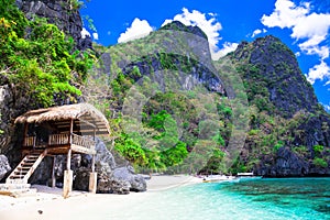 Tropical solitude - white sandy beaches of Philippines, El Nido photo