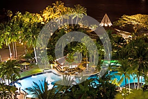 Tropical spa resort. Night landscape.