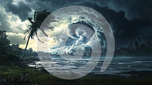 Tropical Storm Approaching Coastline Dramatic Dark Cloudscape