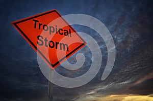 Tropical Storm warning road sign