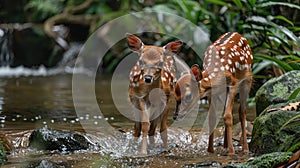 a tropical stream as Sika deer wander along its banks, inviting you to witness the harmony of wildlife and nature in