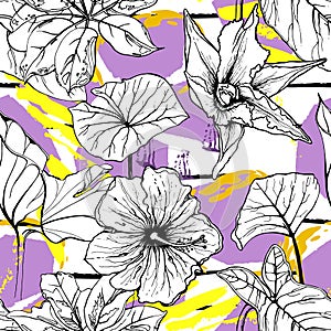 Tropical, stripe, animal motif. Seamless pattern