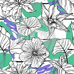 Tropical, stripe, animal motif. Seamless pattern