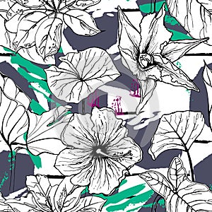 Tropical, stripe, animal motif. Seamless pattern