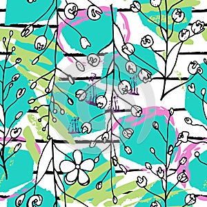 Tropical, stripe, animal motif. Seamless pattern