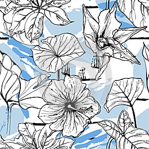 Tropical, stripe, animal motif. Seamless pattern