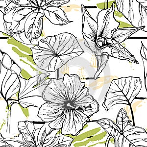 Tropical, stripe, animal motif. Seamless pattern