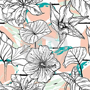 Tropical, stripe, animal motif. Seamless pattern