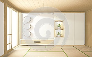 Tropical style room interior, empty room japan style. 3D rendering