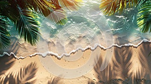 Tropical Summer Beach Banner with Sunny Sand and Palm Leaves