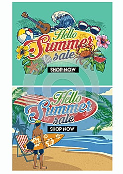 Tropical summer beach flyer design set