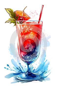 Tropical summer cocktail with fruit and ice, Generative AI 1