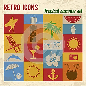 Tropical summer icons set