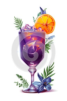 Tropical summer refreshing cocktail with fruit and ice, Generative AI 2