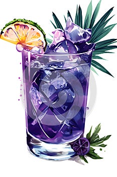 Tropical summer refreshing cocktail with fruit and ice, Generative AI 3