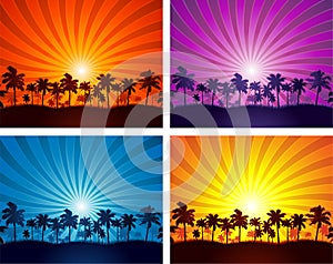 Tropical summer sunset palm tree silhouettes