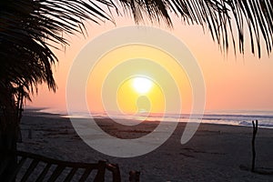 Tropical Sunrise over Pacific Ocean Sandy Beach in Mexico