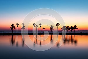 Tropical Sunrise and Palm Trees in Miami Florida