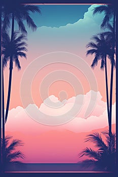 tropical sunset background with palm trees and clouds