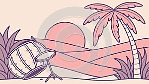 Tropical Sunset Beach with Barrel Vector Art, vector design Generative AI photo