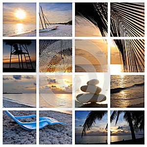 Tropical sunset beach collage