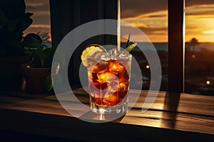 Tropical sunset cocktail. Generate Ai