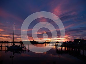 Tropical Sunset over a Florida River and Marina