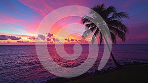 Tropical Sunset Over Ocean Shore