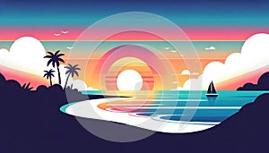 Tropical sunset with sailboat photo
