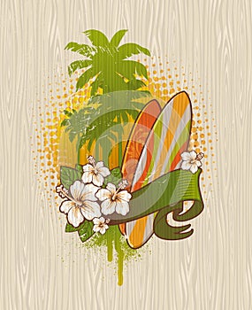 Tropical surfing emblem