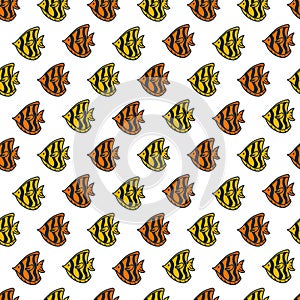 Tropical Swim Seamless Red and Yellow Fish Pattern