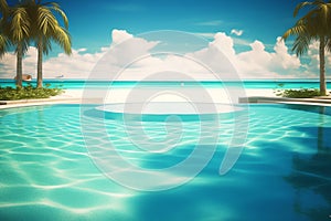 tropical swimming pool with ocean background ai generated