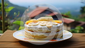 Tropical Symbolism: A Multi-layered Cake On A Summer Table