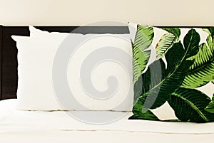 Tropical Throw Pillow on Bed