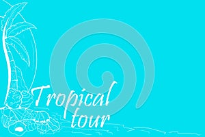 Tropical tour background with palm and shells.