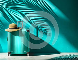 Tropical Travel Concept with Suitcase and Hat