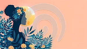 Tropical twilight: silhouette of a woman with floral elements