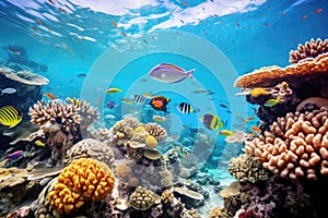 Tropical underwater paradise: colorful coral reef and marine fish