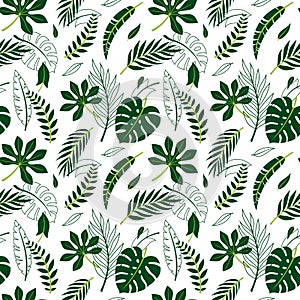 Tropical vector colorful leaves pattern. Summer design/
