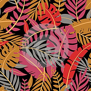 Tropical vector colorful leaves pattern. Summer design/