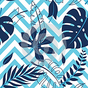 Tropical vector colorful leaves pattern. Summer design.