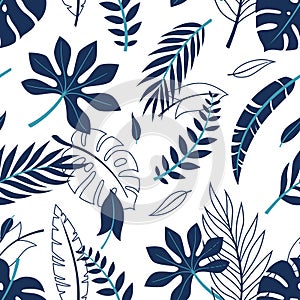 Tropical vector colorful leaves seamless pattern.