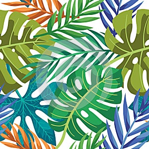 Tropical vector colorful leaves seamless pattern.ÐµÑ‚Ð°