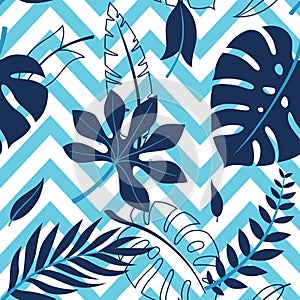 Tropical vector green leaves seamless pattern. Exotic wallpaper.